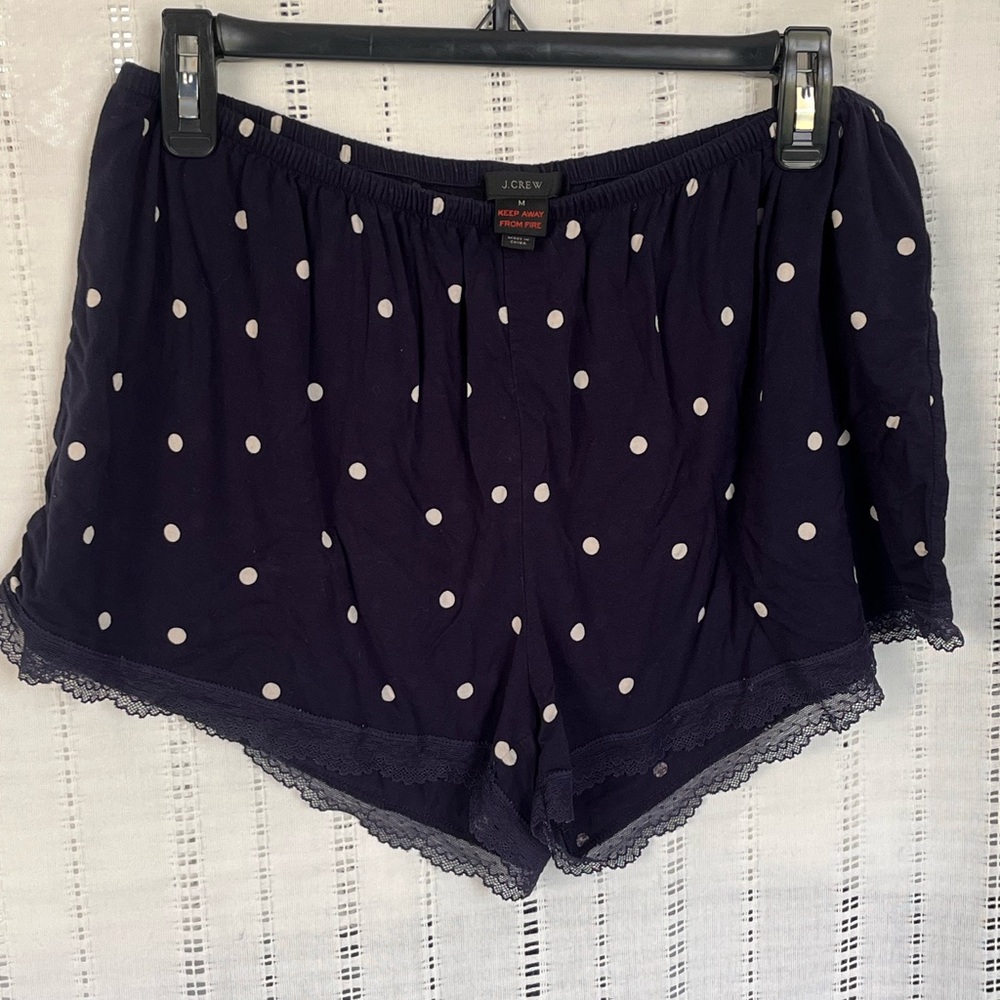 J. Crew Navy Blue & White Polka Dot Pajama Shorts Size M  Preowned condition